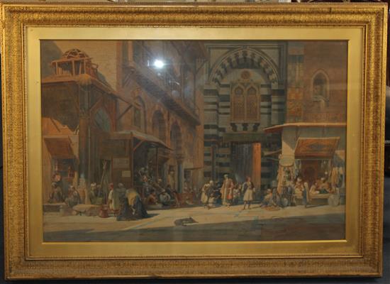 Carl Friedrich Heinrich Werner (1808-1894) Entrance to the Souk, Cairo, 26.5 x 40in.